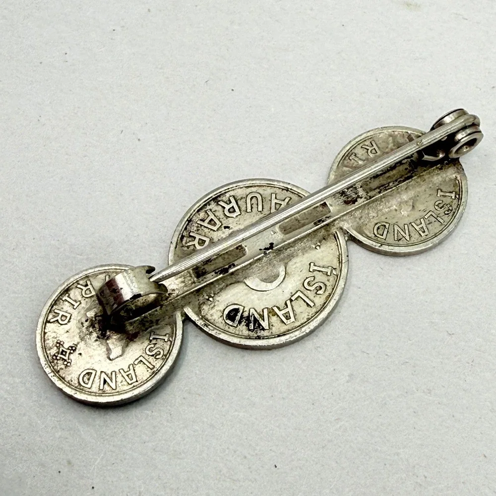 Vintage 1942 Iceland Coin Brooch Christian X Konungur Islands‎ 25 10 Aurar Pin